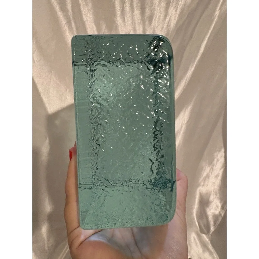 Etched Fish Paperweight Green Ice Block Signed Unique Carved Design